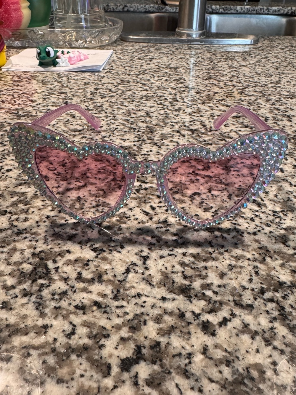 Rhinestone Heart Sunglasses - Pink